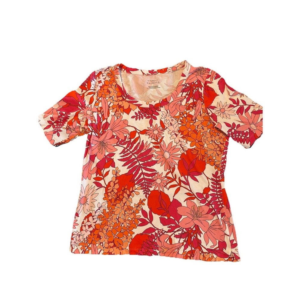 Talbots Floral Tee Women's Size Large Casual Vacay Resort Summer